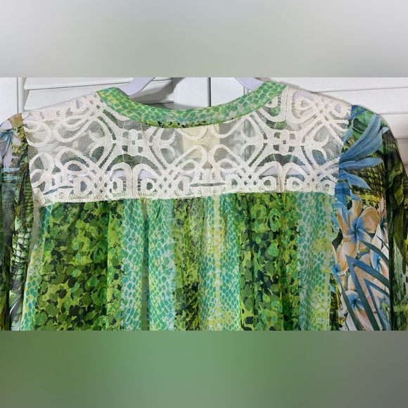 Anthropologie Fig & Flower Tropical Botanical Sheer Blouse, Size S, Blue & Green - Picture 4 of 8